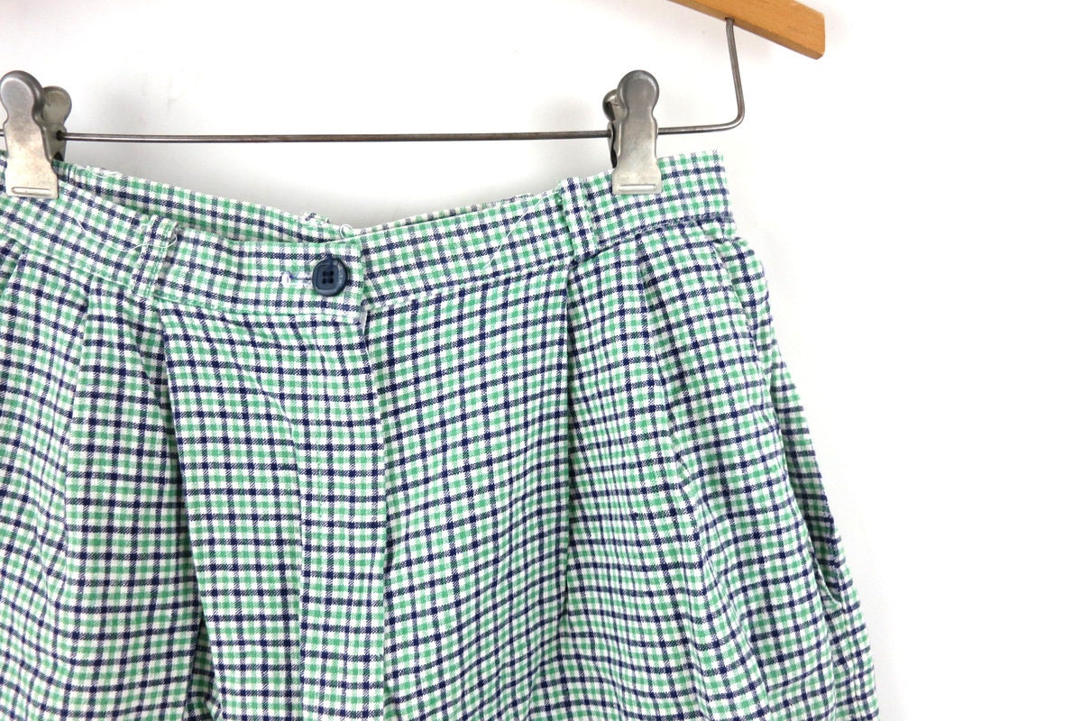 Green Plaid Shorts 90s Casual Dress Shorts Preppy High Waist | Etsy