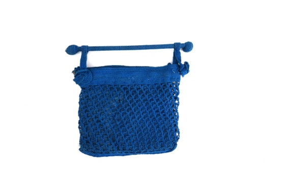 Small Blue Antique 1920s Purse Vintage Crochet Po… - image 2