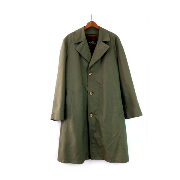 Vintage 1960s Green Overcoat | Rainfair Rain Top Coat | Mid Century Trench Coat Jacket | Men's Size 40 L