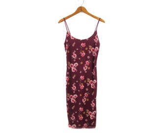 90s Bandage Dress | Vintage Ditsy Floral Print Net Dress | Flirty Goth Dress | Women's Small