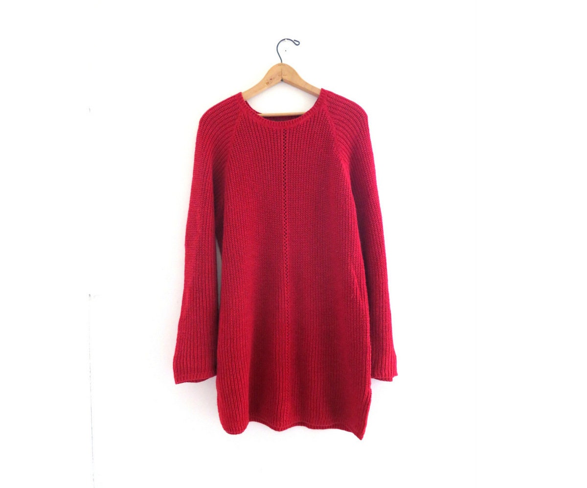 Long Red Tunic Sweater Mini Sweater 