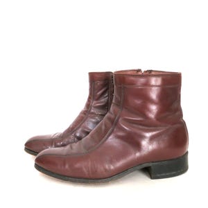 Vintage men&#39;s Boots Reddish Brown leather Side Zipper ankle boots Hipster Beatle Boots Men&#39;s Size 9.5 D/B