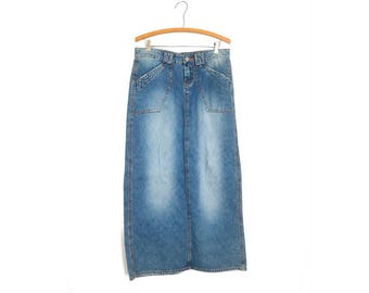ロング丈ヴィンテージジーンズスカート。ユニオンベイデニムスカート。ボヘミアンカウガール。サイズ9