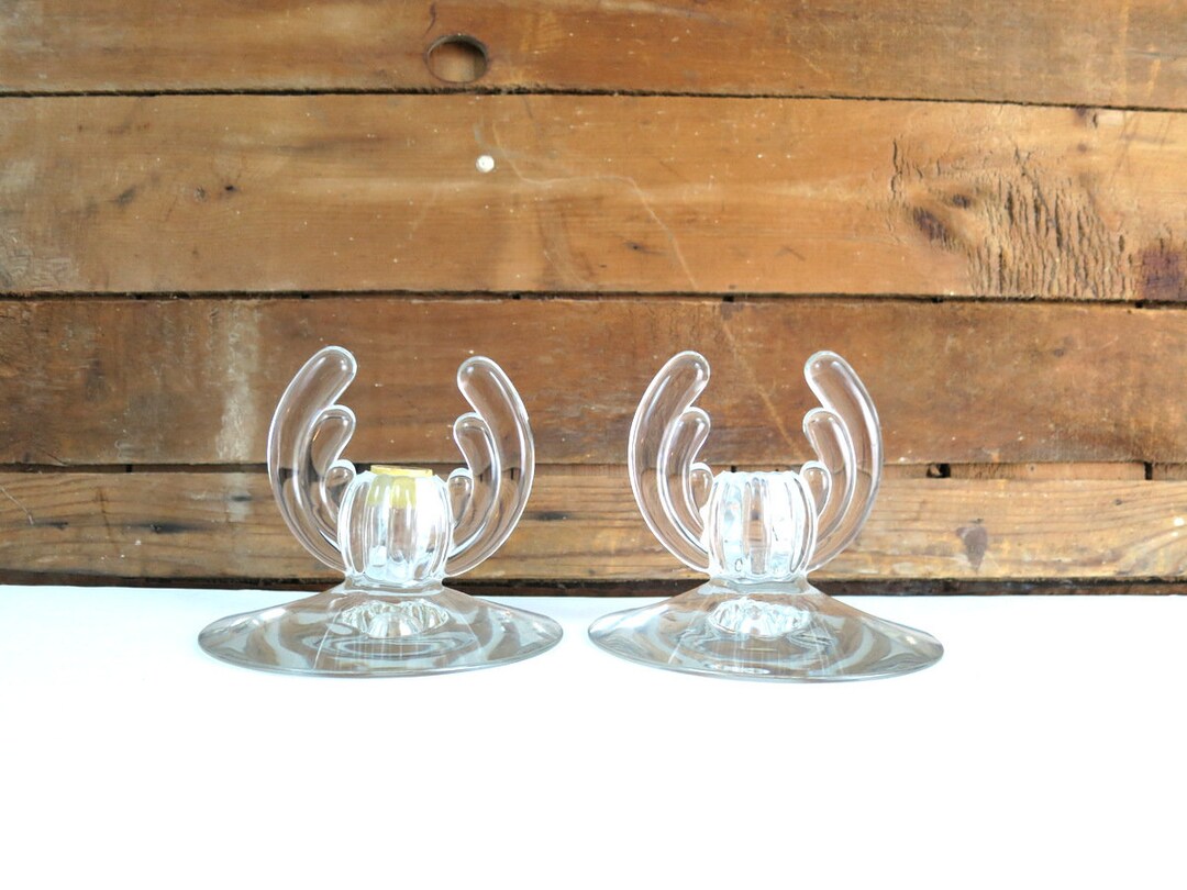 Vintage Heisey Crystolite Candle Holders Clear Glass Candle Set Art