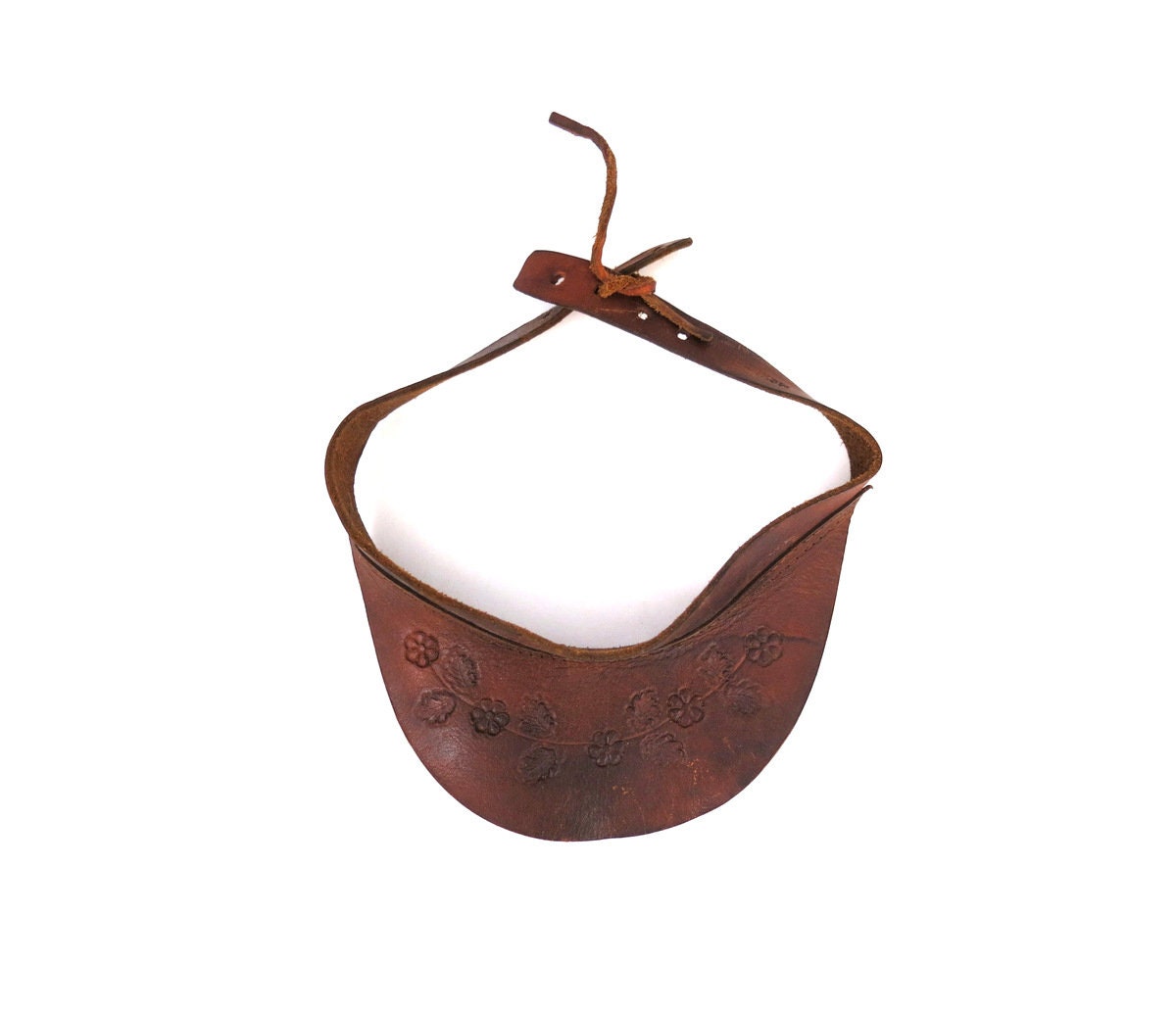 Tooled Leather Visor Hat Brown Floral Visor Vintage Boho  display picture 2