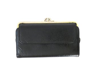 Vintage 80s 90s Black Genuine Leather Wallet / Retro 1990s