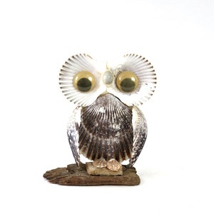 Vintage 70s Owl Seashell Bird Statue Retro Home Decor Kitschy Bird Shell Art