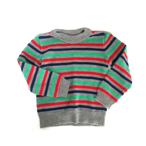 Vintage Children&#39;s Sweater Striped Gray Green Red Sweater