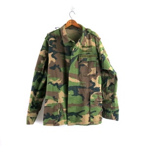 USA Army CAMO Surplus Jacket Vintage United States Military Coat Green Cargo Camouflage Fatigues Size Large