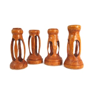 Mid Century Vintage Modern Wood Candle Holders Candlesticks 4 Wooden Candle Sticks Home Decor Ranch Style