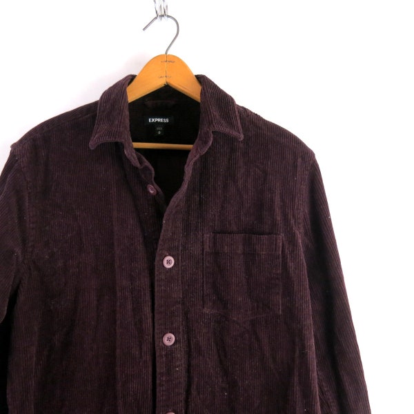 Dark Purple Corduroy Shirt 00s Vintage Cotton Shirt Button Up EXPRESS Shirt Women's Size Medium