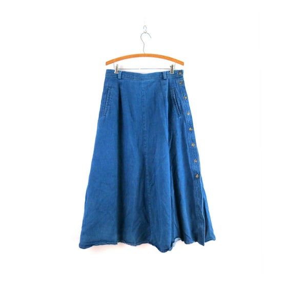 Long Jean Skirt Vintage Prairie Skirt with Side B… - image 1