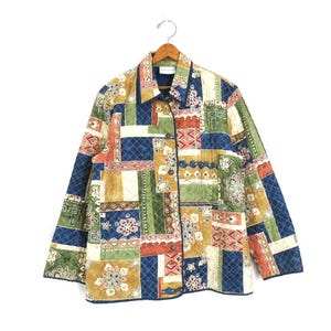 Floral Pattern Silk Jacket Quilted Blazer Light Layering Coat Button Up Blazer Jacket Coat Women's Size  12