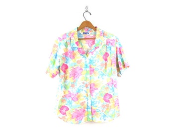 vintage Floral Print Blouse Manches Courtes TShirt Tropical Summer Shirt Taille Femme Grande