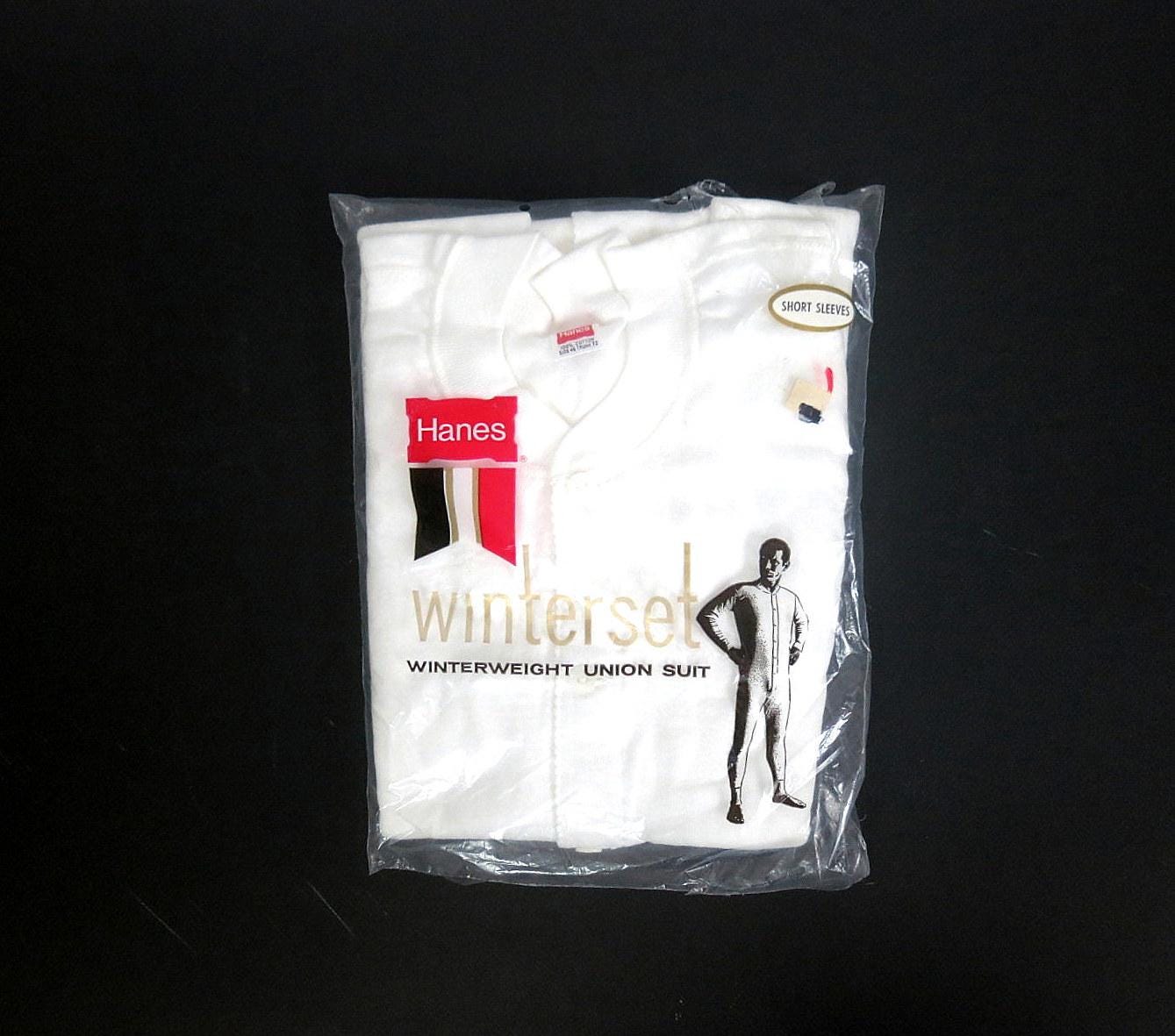 Hanes, Vintage NOS Hanes White Winterset 100% Cotton Union Suit Size 46 Trunk 72 - Winter Long Johns Deadstock