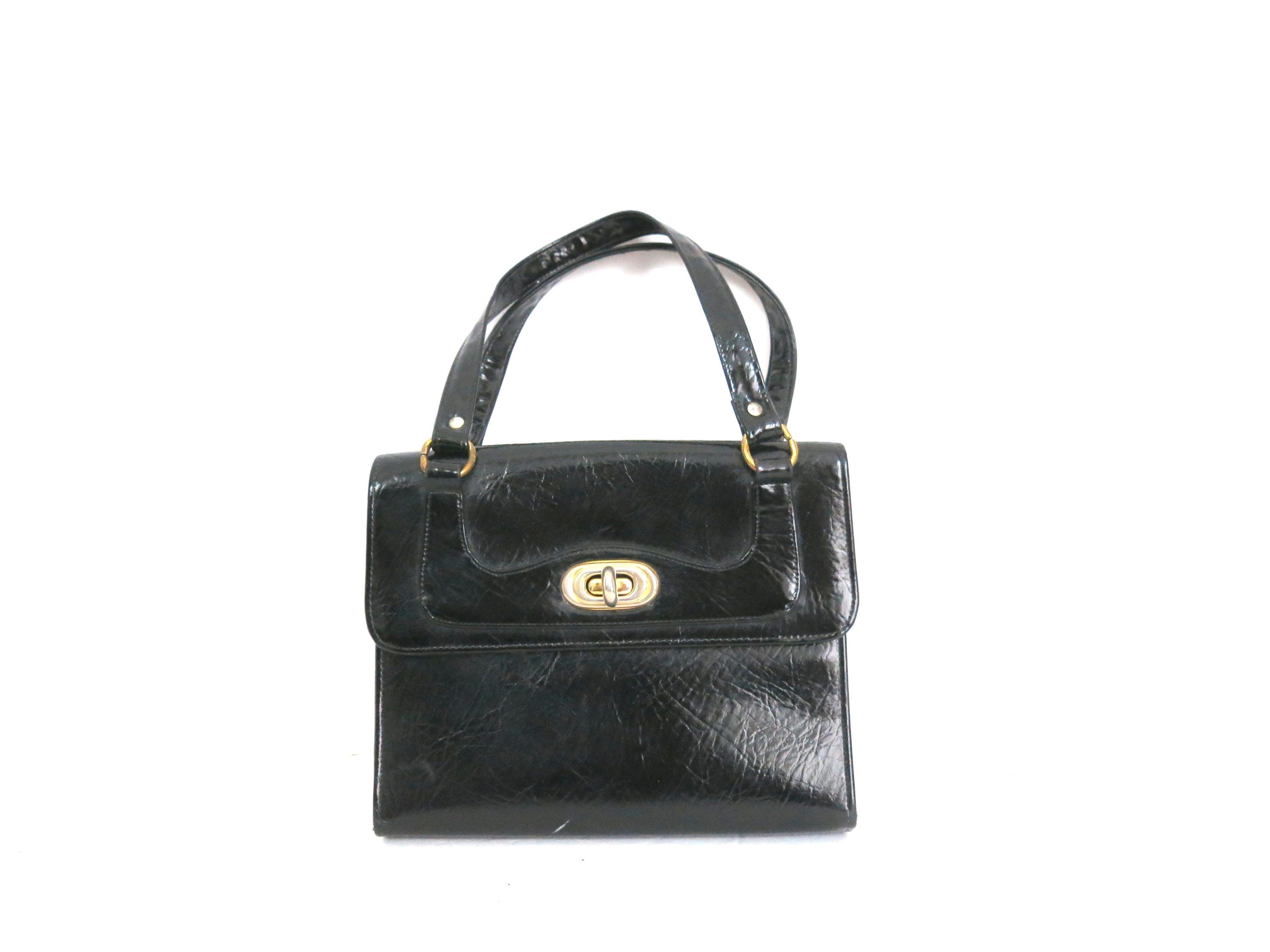 1960s Vintage Black Patent Top Handle Purse - Etsy