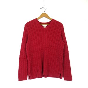 Roter Baumwoll Pullover Vintage Zopfmuster 90er Jahre Pullover Damen Größe Medium