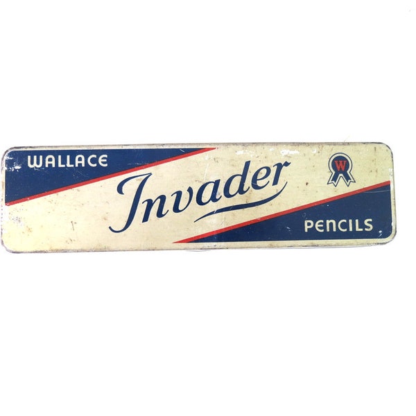 Wallace Invader Pencil Box Hinged Metal Pencil Case with Vintage Pencils Farmers Hybrid Seed Iowa Advertising Estate Sale