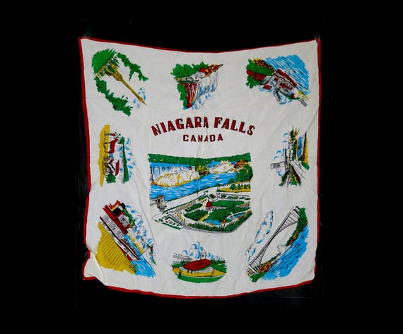 Vintage Canada Scarf 1960s Niagara Falls Travel Map Souvenir women's gift