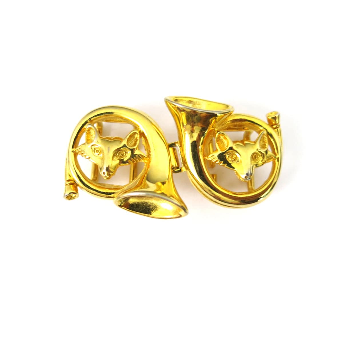 Vintage DOTTY SMITH BUCKLE & Leather Belt Fox Head & French Horn Fox Gold Tone Vintage DOTTY SMITH BUCKLE Fox Head & French Horn Fox Gold  main image 2