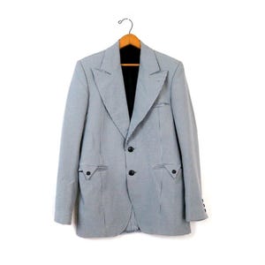 Blue & White Houndstooth Suit Blazer / Vintage 1970s National Coast to Coast Sport Coat / Men's Suit Jacket | Size Small Medium / maq