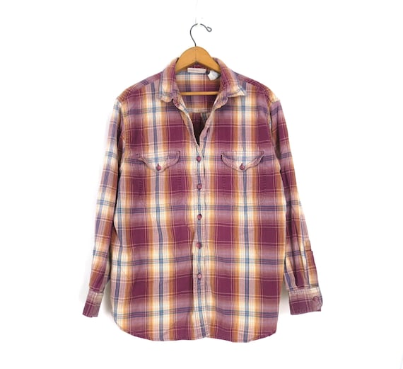 Vintage 90s Purple Plaid Shirt: Fall Cotton Button Up, Women's Size Medium