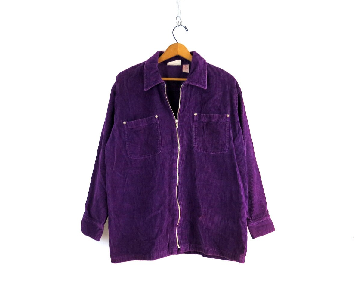 Purple Corduroy Shirt Jacket Zipper up Fall Jacket Normcore Casual