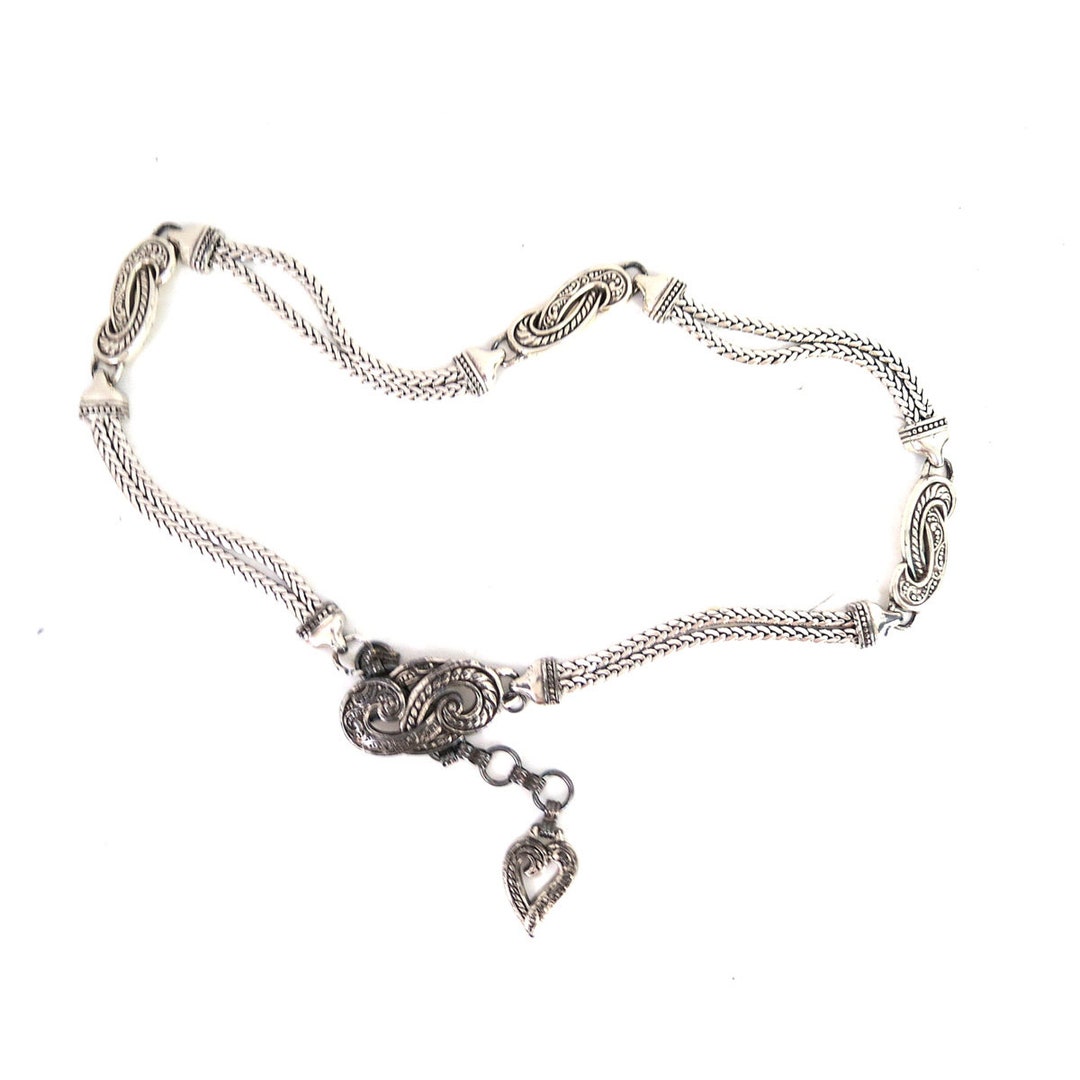 Vintage Silver Chain Link Belt 90's Metal Heart Belt Women's Size Small