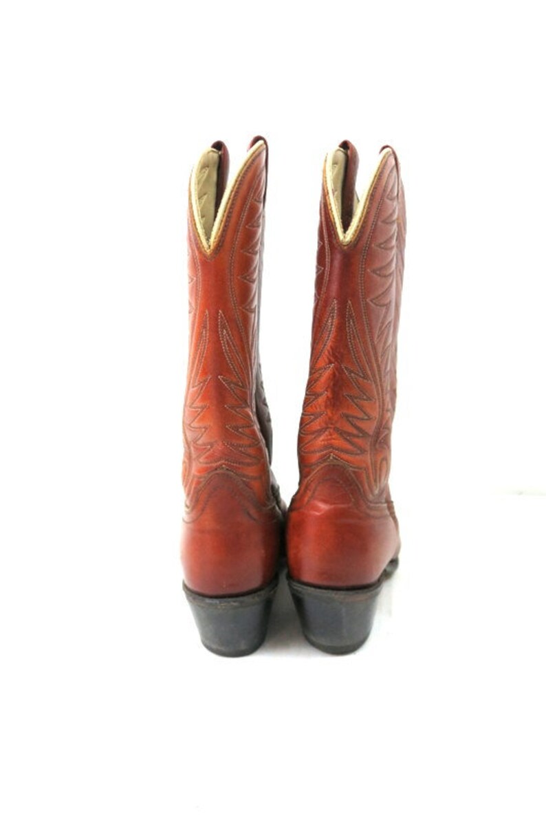 1980s Vintage Brown Leather Look Boots DINGO ACME Cowboy Boots Western Rockabilly Boots Mid Calf Boots Men/'s Boots Size 9