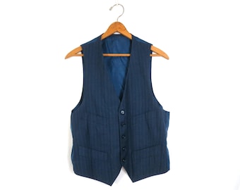 Chaleco de traje vintage azul marino a rayas finas / Chaleco minimalista unisex de los años 60 / Talla pequeña