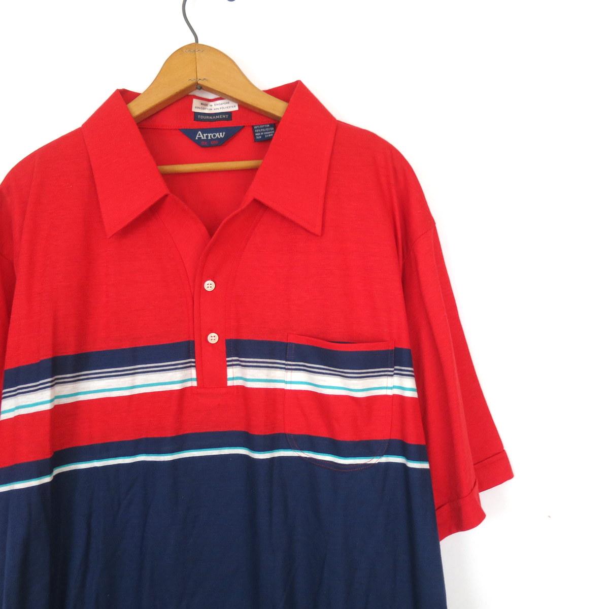 Vintage Red Arrow Tournament Polo Shirt: 90s Henley Top, Men