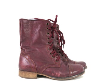 00s Lila Rote Leder Stiefel | Leder Springerstiefel | Steve Madden Side Zipper Boots / Damengröße 37