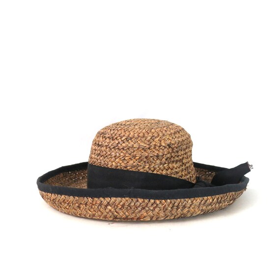 Vintage Woven Straw Garden Hat with Black Bow | M… - image 3