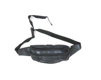 Riñonera vintage de cuero negro, bolso de cintura unisex, cartera para correr, bolso de cintura de los años 90.