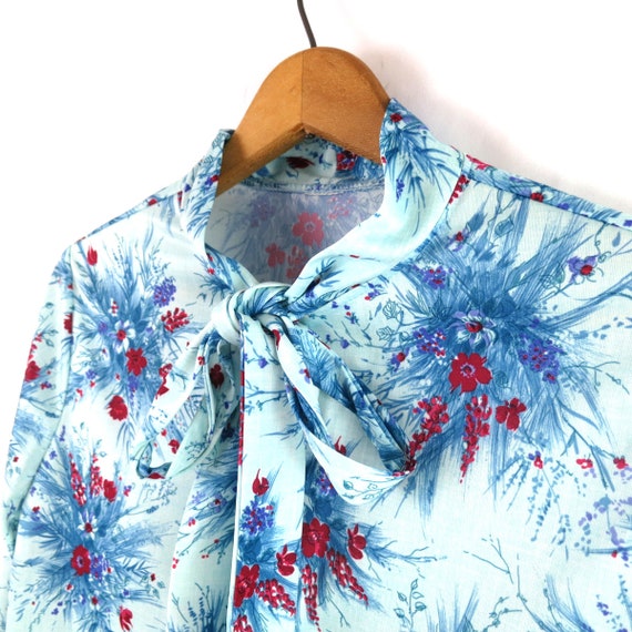 70s Floral Print Shirt Retro Blouse Vintage Blue … - image 4