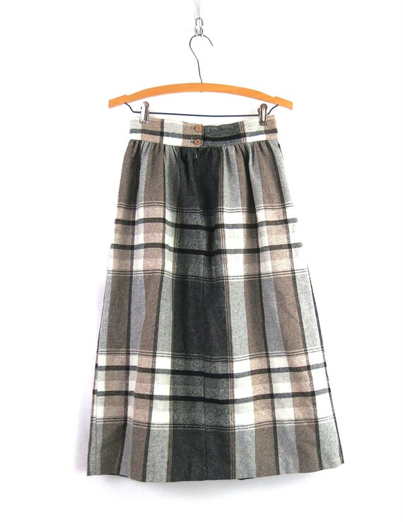 1970s Plaid Skirt High Waist White & Gray Skirt V… - image 4