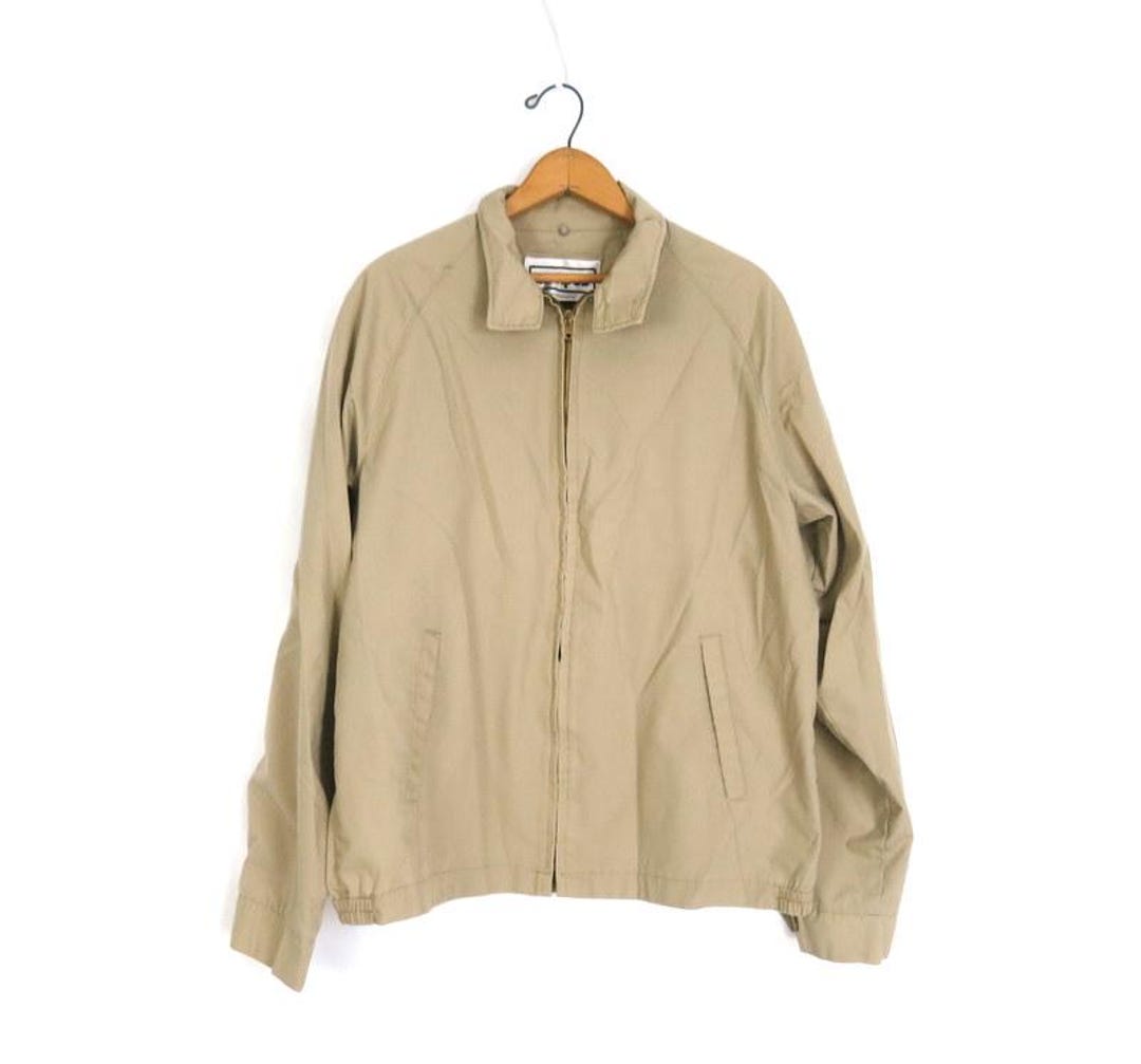 Vintage Khaki Campus Jacket: Urban Grunge Spring Coat, Men's Large
