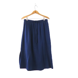 90s Dark Blue Skirt | Vintage Modern Midi Skirt | High Waist Summer Skirt with Pockets | Large P