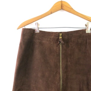 Suede Leather Skirt Brown Knee Length Skirt Modern Minimal Prairie Boho ...