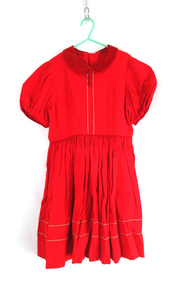 1950s Vintage Child's Dress Red Mid Century Kid's… - image 6