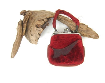 Small Red Velvet purse Vintage Pouch Bag Antique Red Purse women's Retro Hollywood Glamour Evening Bag