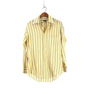 Vintage Yellow Striped Shirt Long Sleeve Button Up Oxbow Chambray Boyfriend Shirt Men&#39;s Size Small Medium