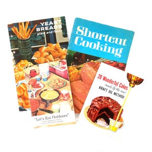 Vintage 1960s Recipe Pamphlets: Kraft Cakes, Yeast Breads, Outdoor Cooking