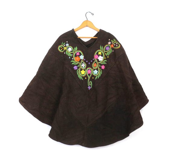 ジャケット・アウター 70s Flower embroidery suede poncho 70s Flower embroidery suede poncho