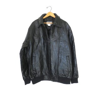 Blouson aviateur vintage en cuir noir des années 90, blouson aviateur des années 90 pour homme, taille XL