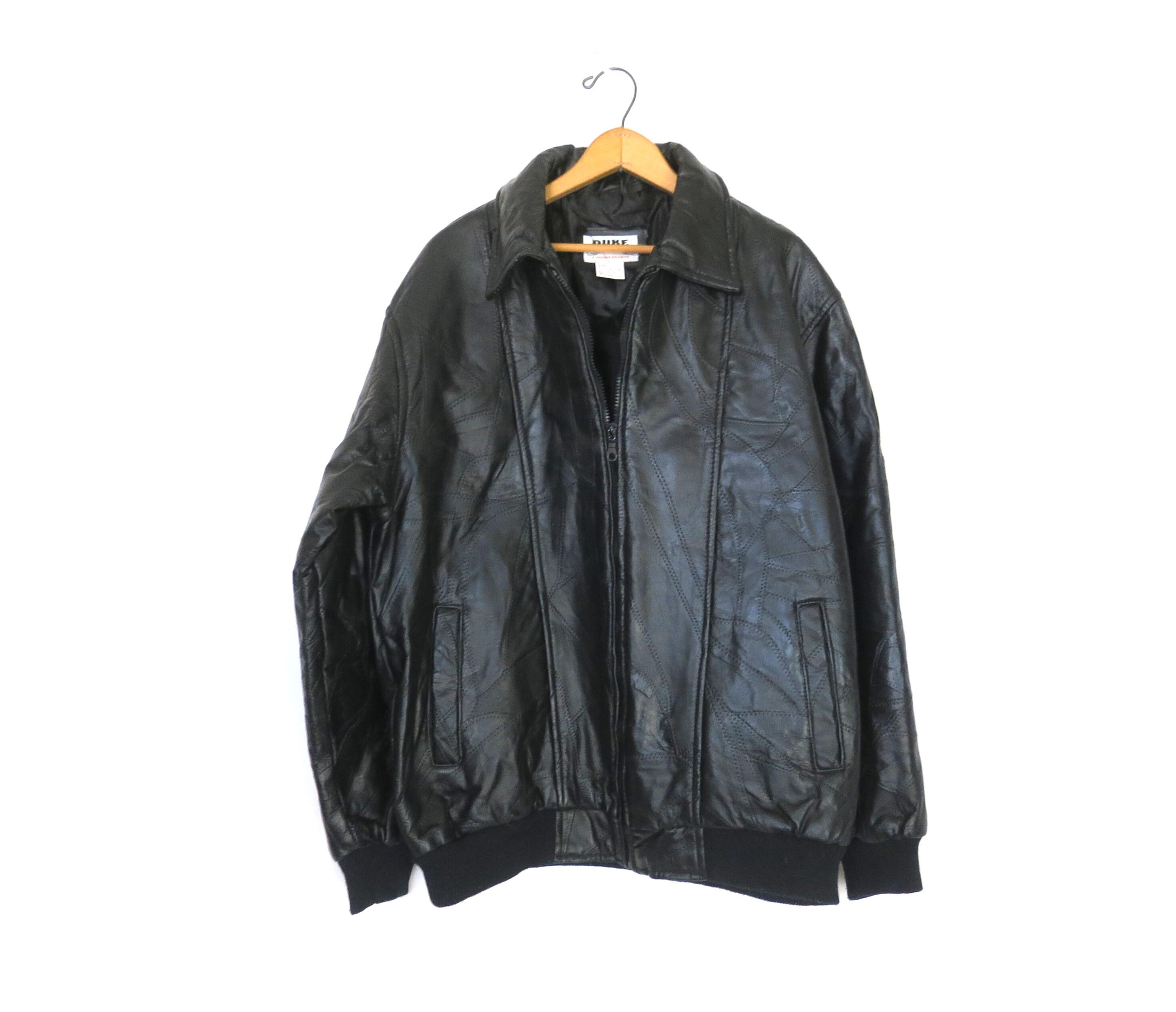 Vintage 90s Black Leather Bomber Jacket: Men's Size XL - Etsy