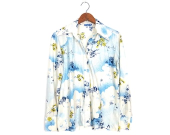 Vintage 70s Floral Print Shirt: Retro Pointy Collar Button Up - Medium