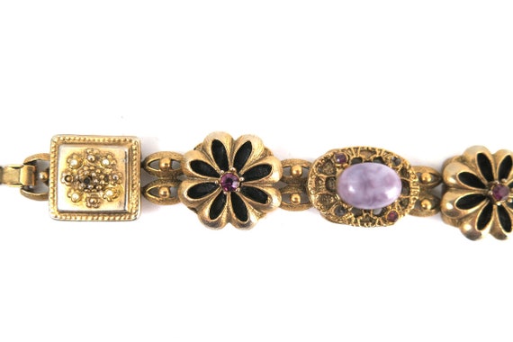 Vintage Chunky Floral Bracelet Flower Links with … - image 9