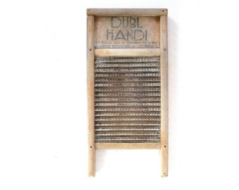 vintage Dubl Handi Washboard Columbus Company - Wood & Metal Wash Board | old primitive wooden wall hanging Advertising