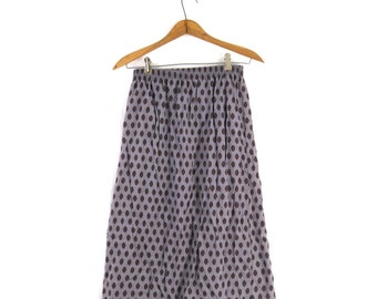 80s Gray Honors Skirt | Vintage Retro Pattern Midi Skirt | High Elastic Waist Summer Skirt | Medium